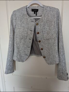 Donna Karan Light Gray Tweed Collarless Blazer